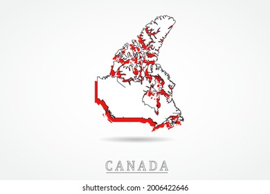 Canada Map - World Map International vector template with red and outline graphic sketch style isolated on white background - Vector illustration eps 10