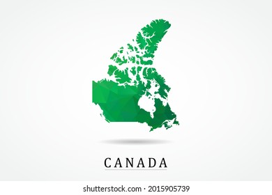 Mapa de Canadá - Mapa Mundial Plantilla vectorial internacional, estilo de polígono bajo con color verde aislado en fondo blanco - Ilustración vectorial eps 10