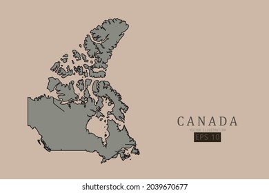 Mapa de Canadá - Mapa Mundial de la plantilla vectorial internacional con estilo clásico antiguo y color gris en el mapa aislado en fondo marrón - Ilustración vectorial eps 10 