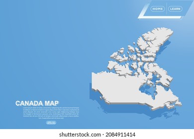 Canada Map - World map International vector template with isometric style including shadow, white color on blue background for design, website, infographic - Vector illustration eps 10
