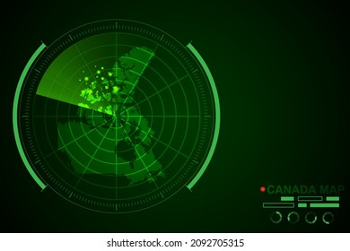 Canada Map - World Map International vector template with futuristic circle radar style HUD, GUI, UI interface isolated on dark green background - Vector illustration eps 10