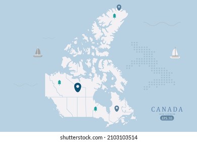 Canada Map - World Map International vector template High detailed with white color isolated on blue background including simple point of location, tree icon - Vector illustration eps 10