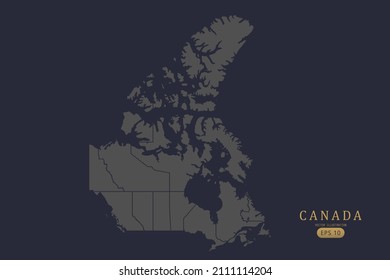 Canada Map - World Map International vector template with High detailed including grey and black outline color isolated on black background - Vector illustration eps 10