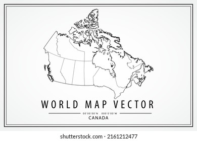 Canada Map - World Map International vector template with High detailed thin black line and outline graphic sketch style isolated on white background - Vector illustration eps 10