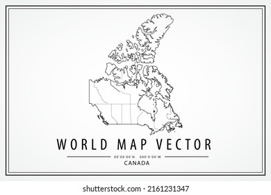 Canada Map - World Map International vector template with High detailed thin black line and outline graphic sketch style isolated on white background - Vector illustration eps 10