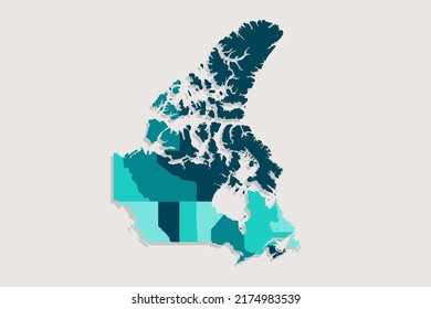 Mapa de Canadá - Mapa Mundial Plantilla vectorial internacional con Alto detalle incluyendo color de contorno azul y verde aislado en fondo blanco - Ilustración vectorial eps 10