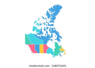 Mapa de Canadá - Mapa Mundial de la plantilla vectorial internacional con alto nivel de detalle incluyendo azul, verde, rosa y amarillo color de contorno aislado en fondo blanco - Ilustración vectorial eps 10