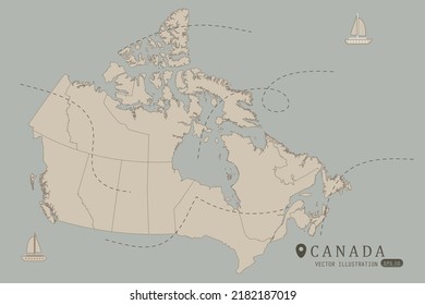 Canada Map - World Map International vector template High detailed with brown color isolated on grey background including simple point of location, wind, boat icon - Vector illustration eps 10