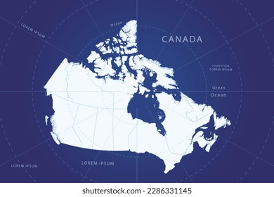 Mapa de Canadá - Mapa Mundial de la plantilla vectorial internacional con alto color blanco y detallado incluyendo línea circular sobre fondo azul para diseño, infografía, sitio web - Ilustración vectorial eps 10
