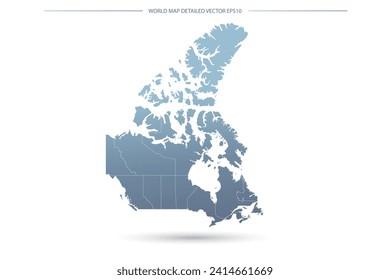 Mapa de Canadá - Mapa Mundial Plantilla vectorial internacional con Alto detalle incluyendo color gradiente gris y azul y color de contorno blanco aislado en fondo blanco - Ilustración vectorial eps 10