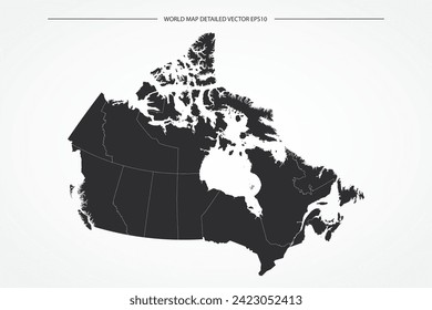 Canada Map - World Map International vector template with High detailed with black and white outline color isolated on white background - Vector illustration eps 10