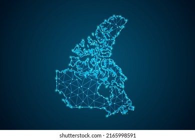 Canada Map - World Map Mash Line And Point Scales On Blue Technology Background. Wire Frame 3D Mesh Polygonal Network Line, Design Sphere, Dot And Structure -  Vector Illustration Eps 10