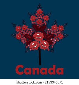 Kanada Ahornblatt aus Blumen. Kanadische Urlaubsskripte für Poster, Anzeigen, Banner, Karten, Labels, soziale Medien