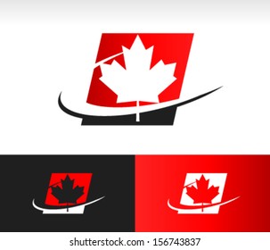 Canada Maple Leaf Logo Icon With Swoosh Graphic Element