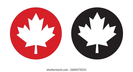 canada maple leaf vector icon set. canadian flag leaf in black and red colors.