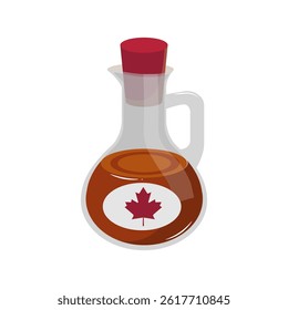 Canada maple syrup in flat design. National canadian sweet sauce in bottle. Vector illustration isolated.