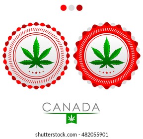 Canada marijuana emblem - vector cannabis seal of approval with the colors of the flag of Canada