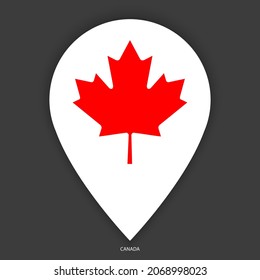 Icono de marcador de Canadá sobre fondo gris oscuro. Icono de pin canadiense aislado en un fondo apenas oscuro.
