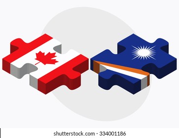 Canada and Marshall Islands Flags in puzzle isolated on white background