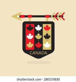 Canada medieval emblem icon with flag leaves  pattern symbols
