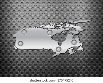 Canada  metal map on a black metal grid.