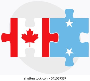 Canada and Micronesia Flags in puzzle isolated on white background