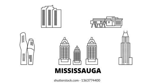 Canada, Mississauga line travel skyline set. Canada, Mississauga outline city vector illustration, symbol, travel sights, landmarks.