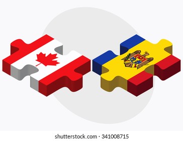 Canada and Moldova Flags in puzzle isolated on white background