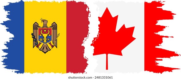 Canada and Moldova grunge flags connection, vector
