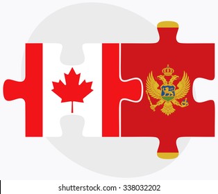 Canada and Montenegro Flags in puzzle isolated on white background