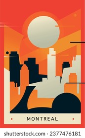 Afiche de brutalismo de la ciudad de Montreal con horizonte abstracto, cityscape retro ilustración vectorial. Portada de la guía de viajes de la provincia de Quebec, folleto, volante, folleto, imagen de la plantilla de presentación de negocios