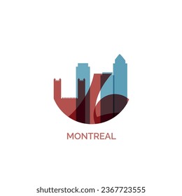 Canada Montreal cityscape skyline city panorama vector flat modern logo icon. Canadian Quebec province emblem idea with landmarks and building silhouettes