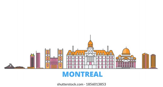 Canada, Montreal line cityscape, flat vector. Travel city landmark, oultine illustration, line world icons