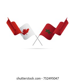 Canada and Morocco flags. Crossed flags. Vector illustration.