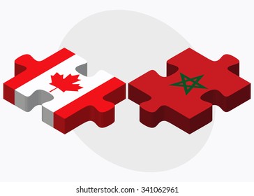 Canada and Morocco Flags in puzzle isolated on white background