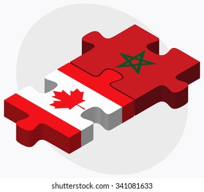 Canada and Morocco Flags in puzzle isolated on white background