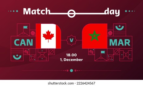 partido marruecos de canadá Fútbol 2022. Partido del Campeonato Mundial de Fútbol 2022 frente a equipos con antecedentes deportivos, afiche de la competencia del campeonato, ilustración del vector.