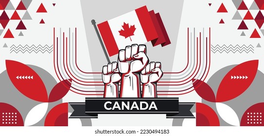 Canada national day banner with Canadian flag colors theme background and geometric abstract retro modern red white design. Canada people. Sports Games Supporters Vector Illustration.