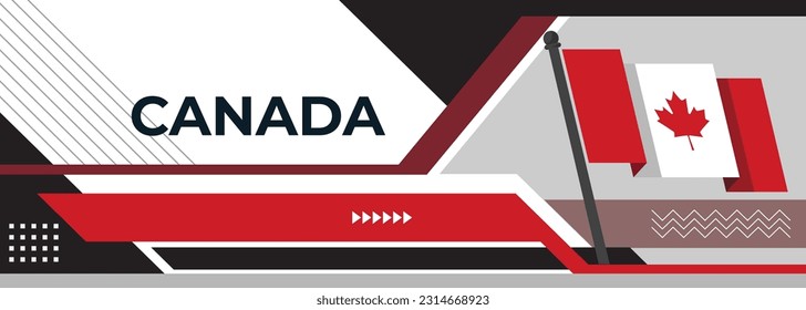 Canada national day banner design. Canadian flag theme corporate graphic art web cover background. Abstract celebration pattern, red white color. Canada flag geometric vector illustration.