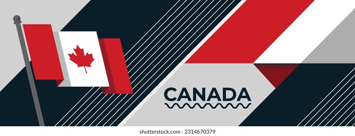 Canada national day banner design. Canadian flag theme corporate graphic art web cover background. Abstract celebration pattern, red white color. Canada flag geometric vector illustration