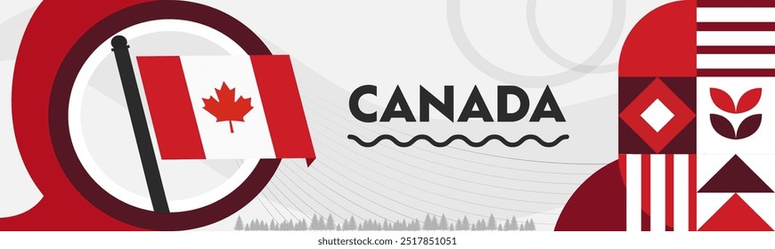 Canada national day banner design. Canadian flag graphic waves art web background. Abstract celebration pattern. Canada flag corporate geometric spiral vector illustration.