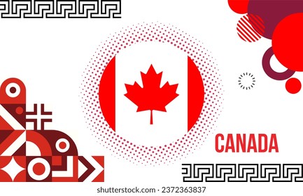 Canada national day banner for independence day anniversary. Flag of Canada and modern geometric retro abstract design. Red and white Thema.