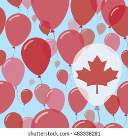 Canada National Day Flat Seamless Pattern. Flying Celebration Balloons in Colors of Canadian Flag. Canada Patriotic Background with Celebration Balloons.