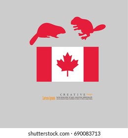 Canada  national flag with beaver  background  .vector illustration.