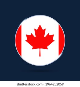 canadá bandera nacional Botón Círculo Icono. Bandera simple, colores oficiales y proporción correcta. Ilustración vectorial plana.
