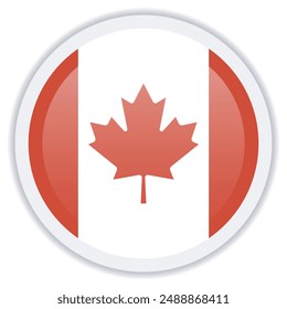 Canada national flag icon. Circle button icon isolated on white background. Vector illustration, EPS10