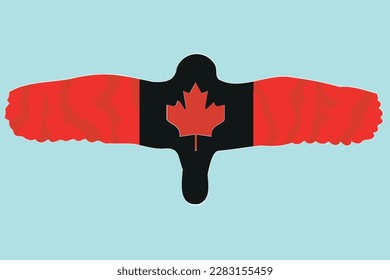 Canada national flag on Snowy owl. Canada nothern owl. Nuctea Scandiaca