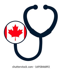 Canada National flag on stethoscope. specialist doctors in Country. Charity Help concept. The concept a help for Canada .