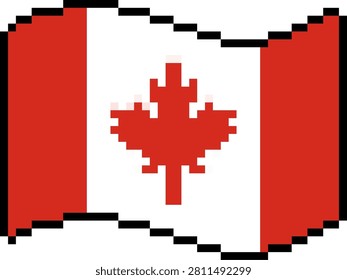 Canada national flag pixel art illustration, 8-bit retro wavy Canadian flag icon