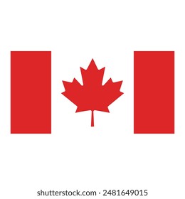Canada National Flag Vector Illustration, red white isolated on white background. Canadian flag, vector graphic.